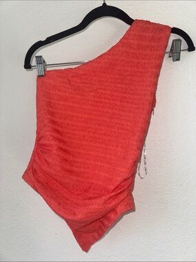 One-Shoulder Textured Tank Top in Coral